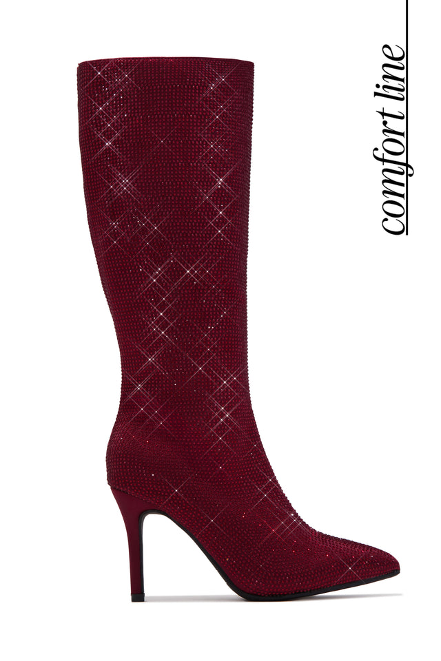 Load image into Gallery viewer, Sandra Rhinestone Knee High Boots - Wine