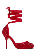 Load image into Gallery viewer, Diamond Rhinestone Lace Up Heels – Red