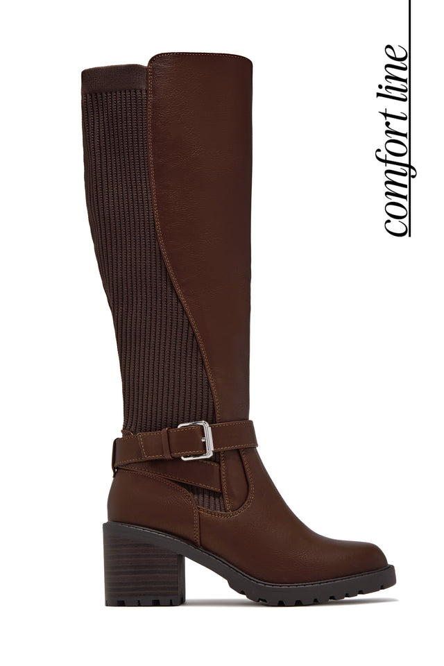 Load image into Gallery viewer, Megan Buckle Knee High Block Heel Boots – Brown