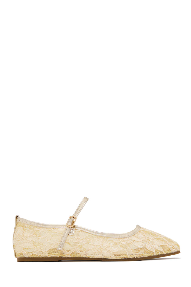 Load image into Gallery viewer, Lacey Lace Mary Jane Ballet Flats – Gold