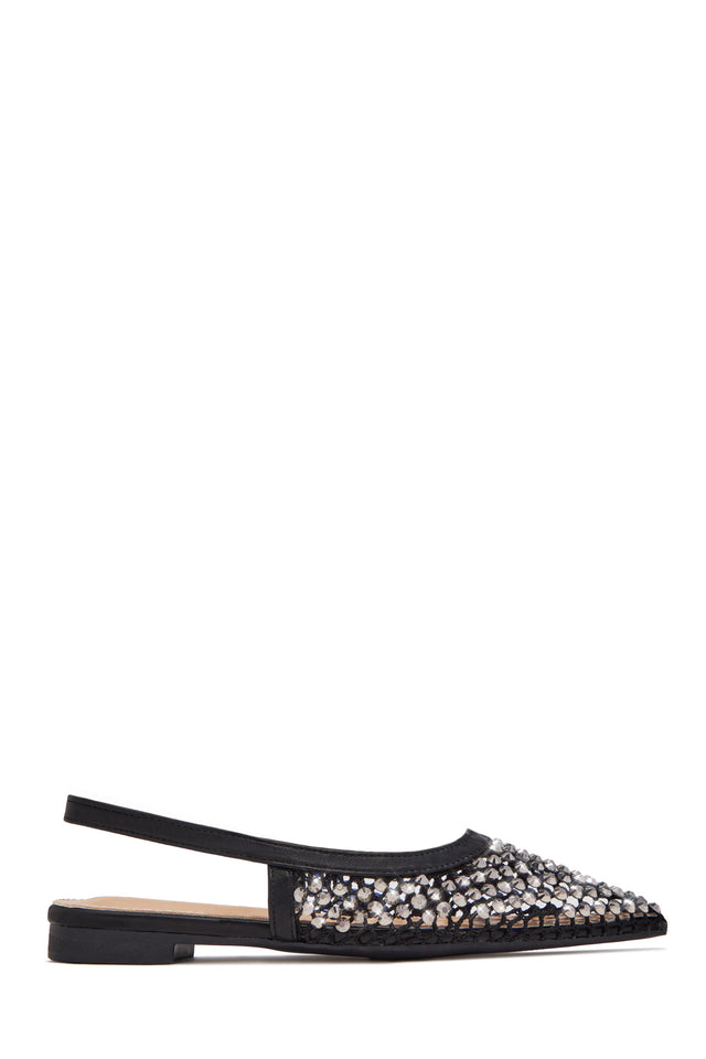 Load image into Gallery viewer, Estelle Rhinestone Mesh Slingback Flats – Black