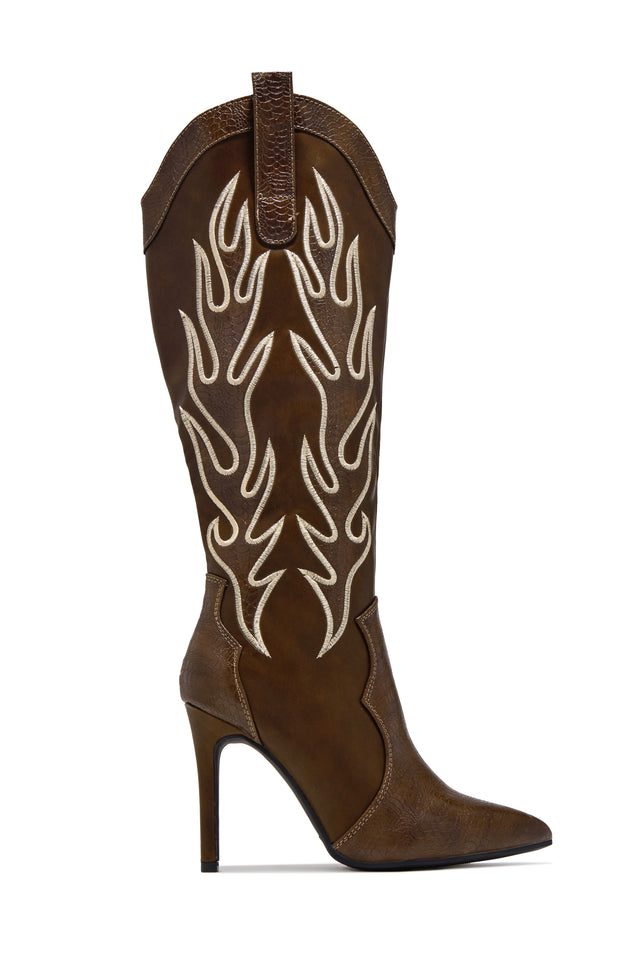 Load image into Gallery viewer, Dolly Western Stiletto Boots – Brown