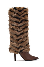 Load image into Gallery viewer, Foxy Faux Fur Knee High Boots – Brown
