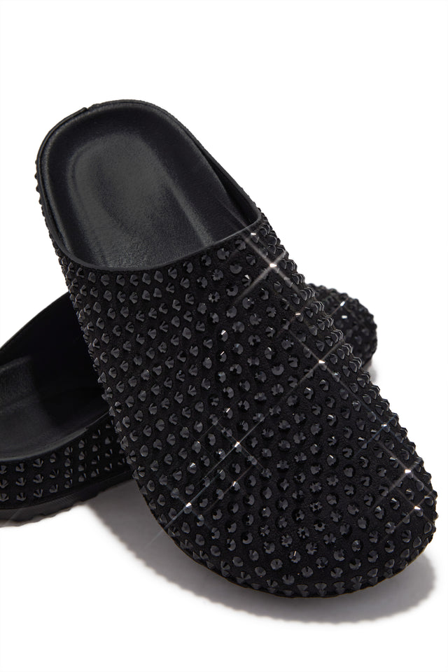 Load image into Gallery viewer, Belinda Rhinestone Mule Flats – Black