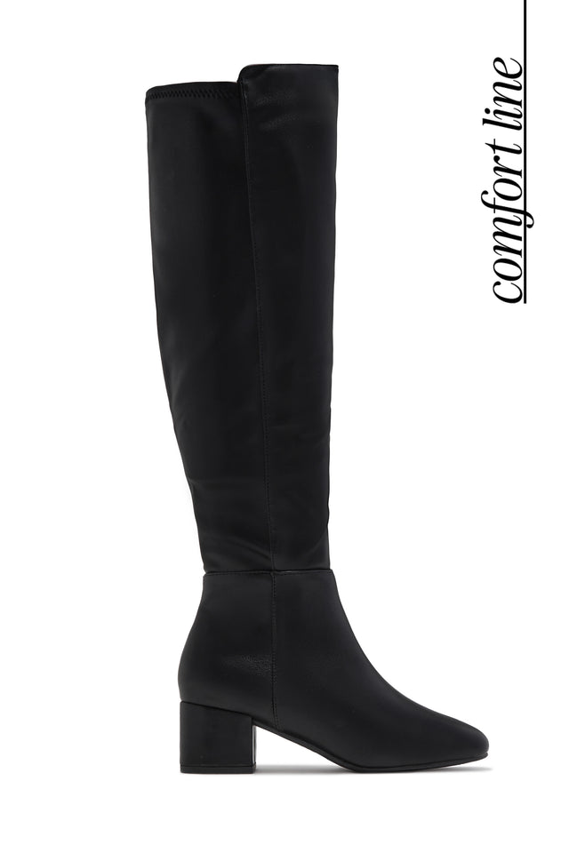 Load image into Gallery viewer, Roselyn Low Block Heel Knee High Boots – Black