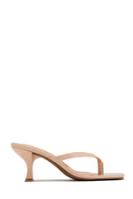 Load image into Gallery viewer, Angie Square Toe Thong Heel Mules - Nude Pat