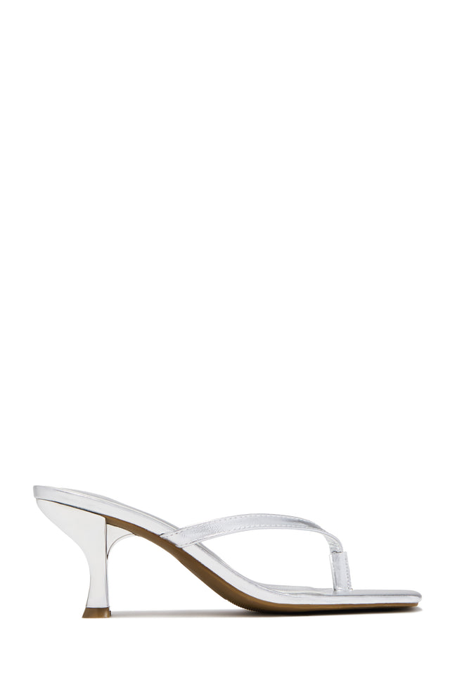 Load image into Gallery viewer, Angie Square Toe Thong Heel Mules - Silver