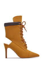 Load image into Gallery viewer, Remy Lace Up Pointed Toe Heel Booties – Tan