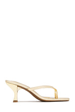 Load image into Gallery viewer, Angie Square Toe Thong Heel Mules - Gold