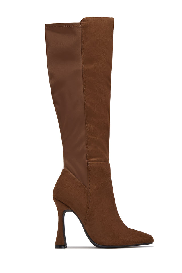 Load image into Gallery viewer, Karina Pointed Toe Stiletto Knee High Boots – Brown