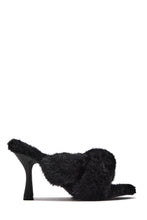 Load image into Gallery viewer, Monae Faux Fur Knotted Heel Mules – Black