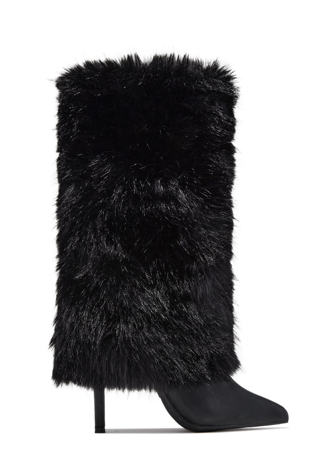 Load image into Gallery viewer, Brandi Faux Fur Stiletto Knee High Boots – Black