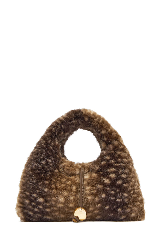 Load image into Gallery viewer, Mariana Bambi Print Faux Fur Hobo Bag – Brown