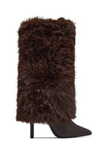 Load image into Gallery viewer, Brandi Faux Fur Stiletto Knee High Boots – Brown