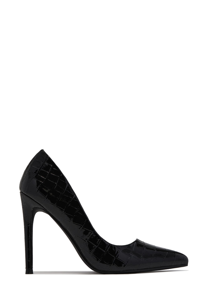 Load image into Gallery viewer, Tanya Pointed Toe Stiletto Pumps – Black Croc