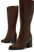 Load image into Gallery viewer, Karla Pointed Toe Block Heel Knee High Boots – Brown