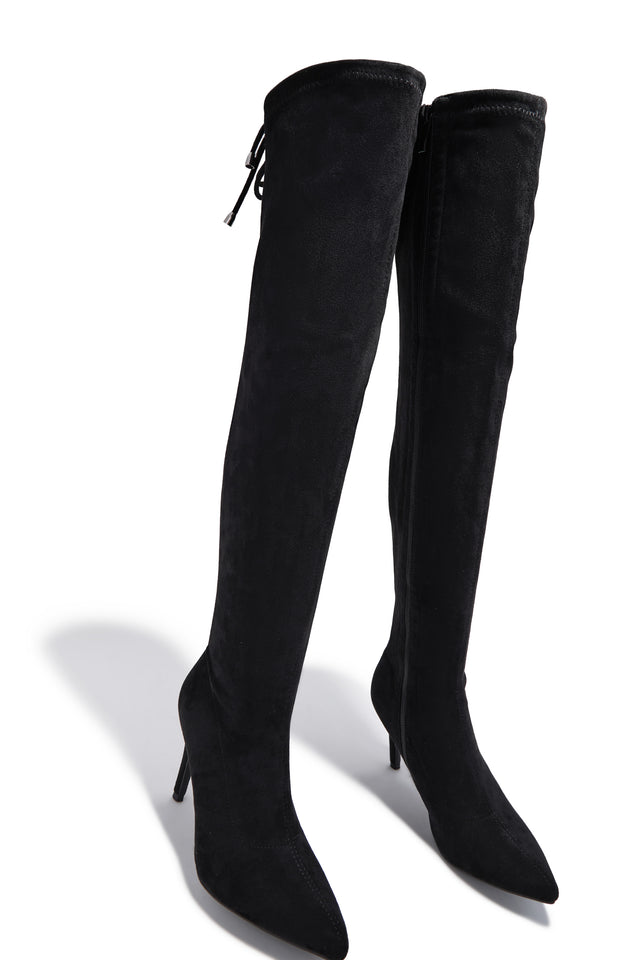 Load image into Gallery viewer, Gigi Over The Knee Heel Boots - Black Suede