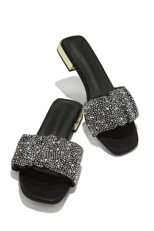 Load image into Gallery viewer, Black Embellished Slip On Sandals