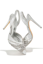 Load image into Gallery viewer, Silver Tone High Heels With Embellished Strap Detailing