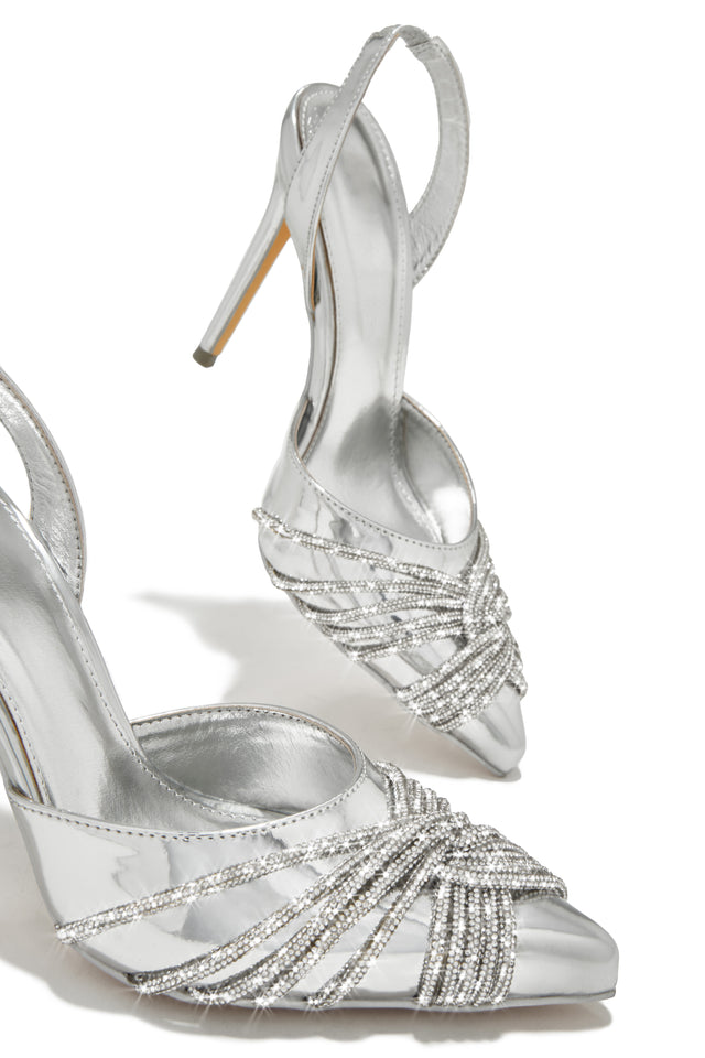 Load image into Gallery viewer, Metallic Silver Rhinestone Heels
