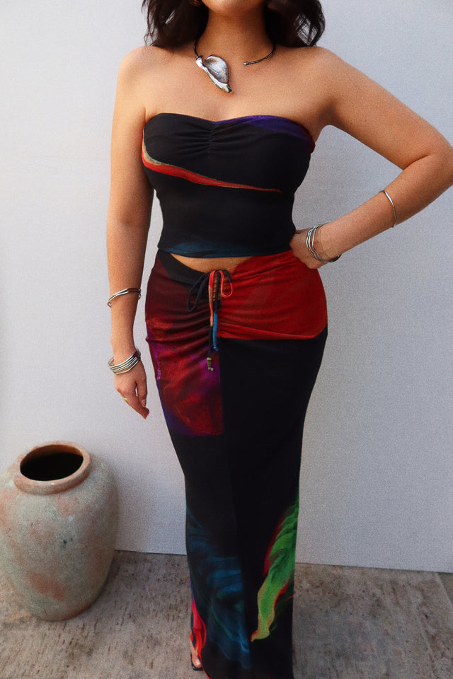 Load image into Gallery viewer, Chelley Two Piece Maxi Skirt Set - Black