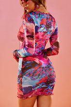 Load image into Gallery viewer, Pink and Purple Print Long Sleeve Mini Dress