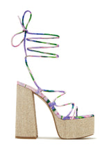 Load image into Gallery viewer, Brunch Al Fresco Lace Up Platform Block High Heels - Print