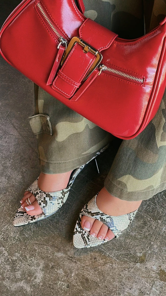 Load image into Gallery viewer, Myra Mid Heel Mules - Snake
