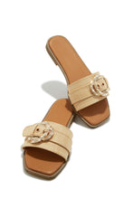 Load image into Gallery viewer, Natural Faux Raffia Embellished Buckle Slip On Sandals