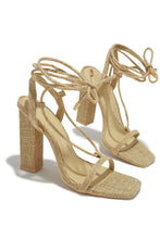 Load image into Gallery viewer, Evonne Lace Up Block Heels - Natural