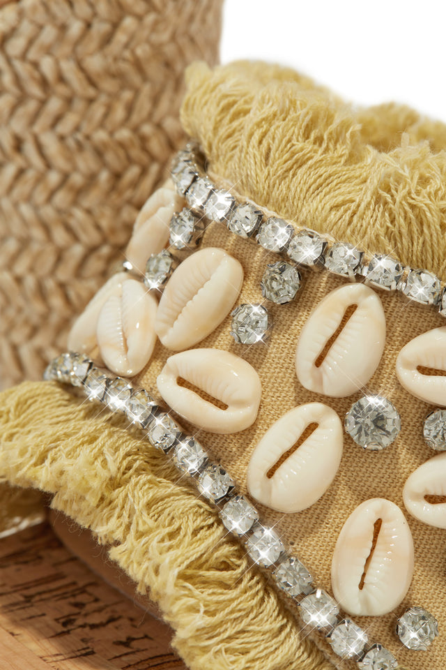 Load image into Gallery viewer, Vacation Chunky Heel Mules with Embellished and Faux-Sea Shell Detailing