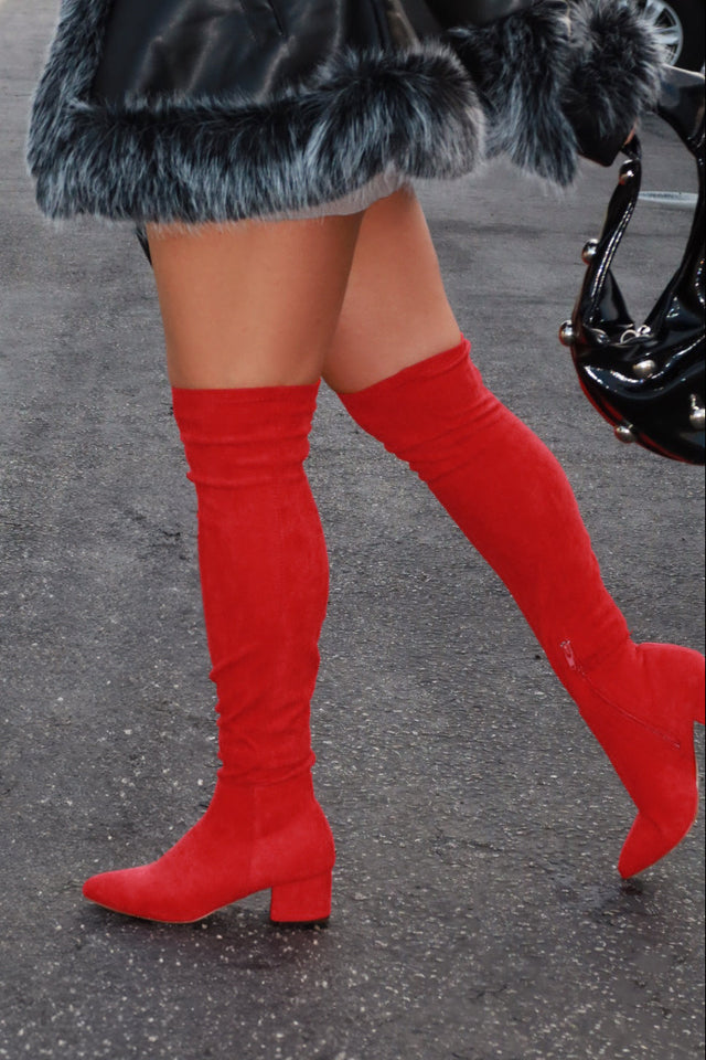 Load image into Gallery viewer, New Moon Over The Knee Block Heel Boots - Red
