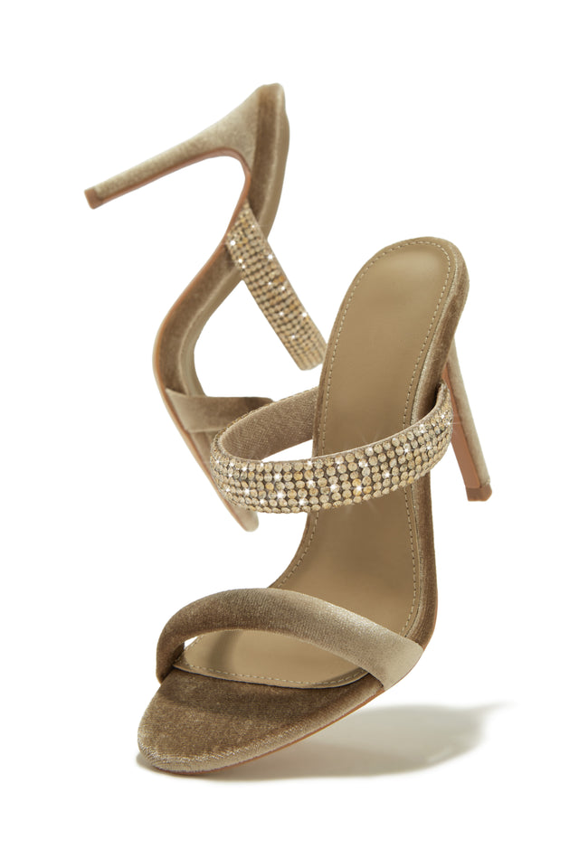 Load image into Gallery viewer, Nude Rhinestone Strap Slip On Heels