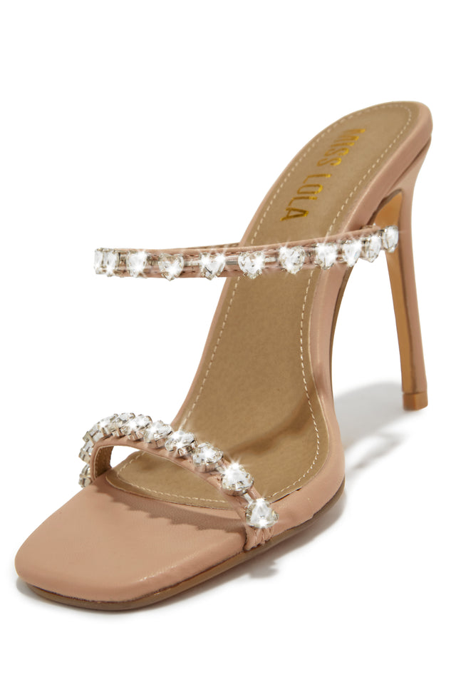 Load image into Gallery viewer, Love Addiction Embellished High Heel Mules - Nude