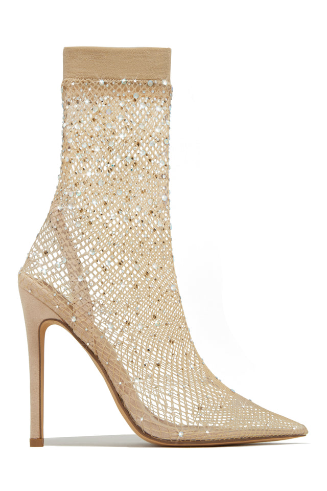 Load image into Gallery viewer, Aliza Embellished Fishnet Ankle Boots - Nude