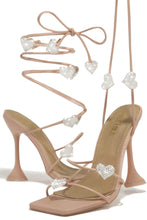 Load image into Gallery viewer, About Love Embellished Lace Up High Heels - Nude