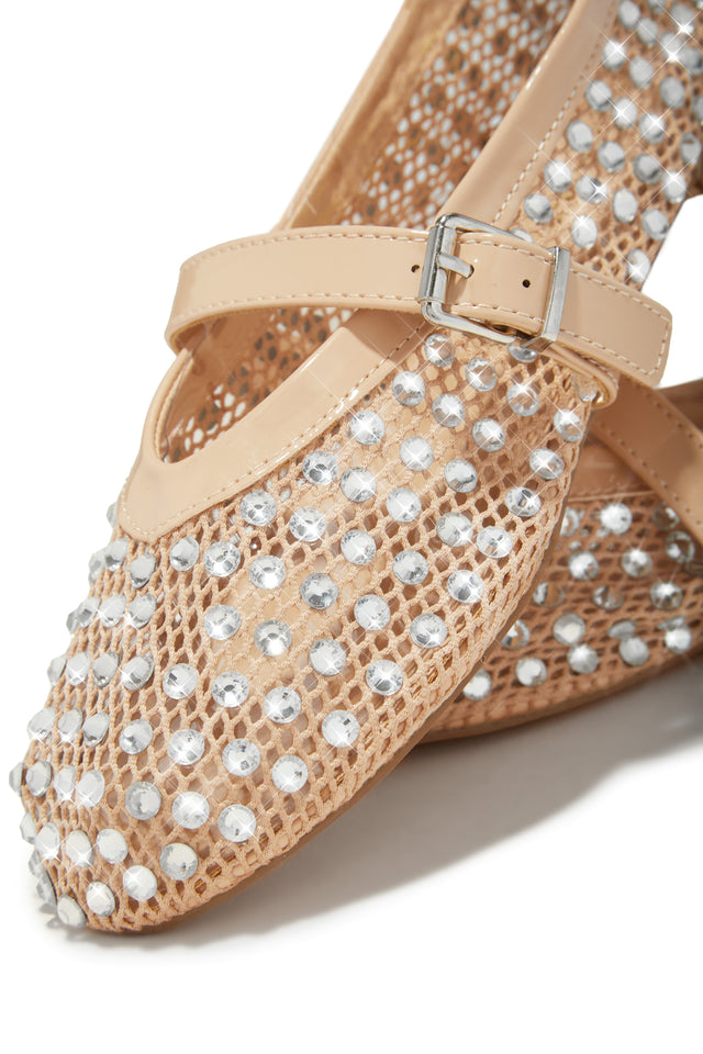 Load image into Gallery viewer, Marlie Embellished Mesh Flats - Nude