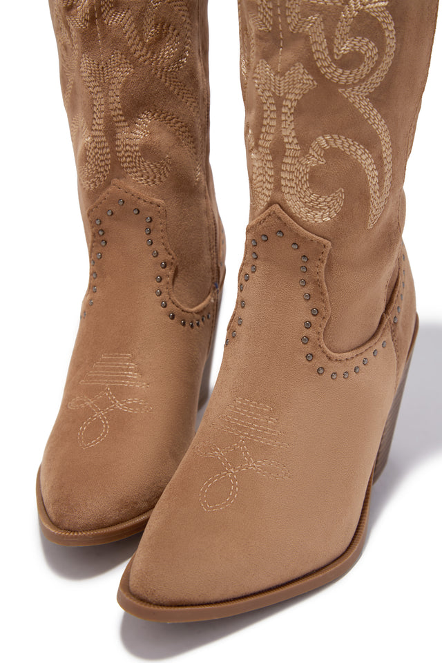 Load image into Gallery viewer, Festival Season Cowgirl Boots - Camel Suede