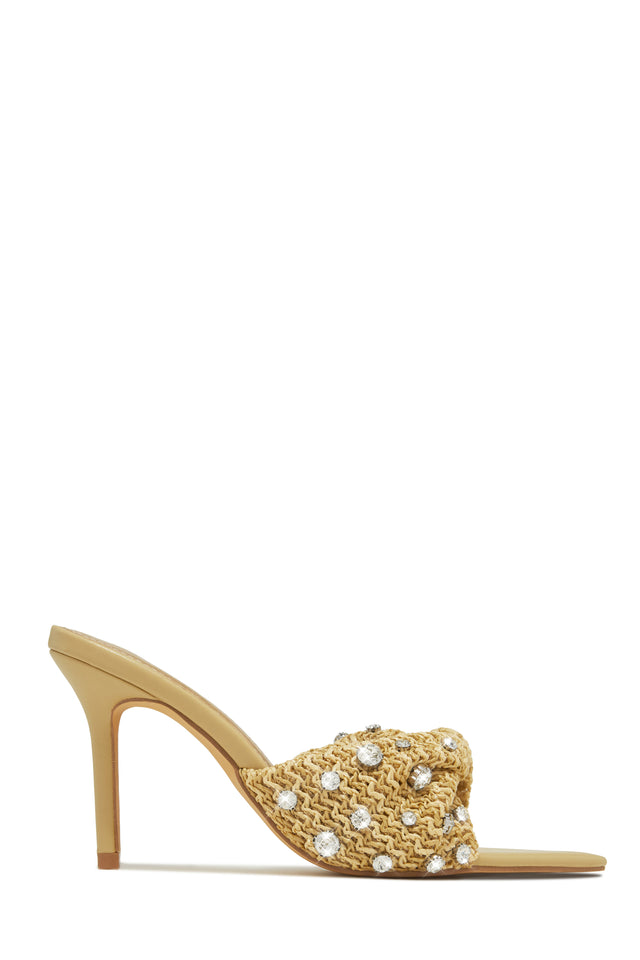 Load image into Gallery viewer, Nude Slip On Heels with Embellished Detailing
