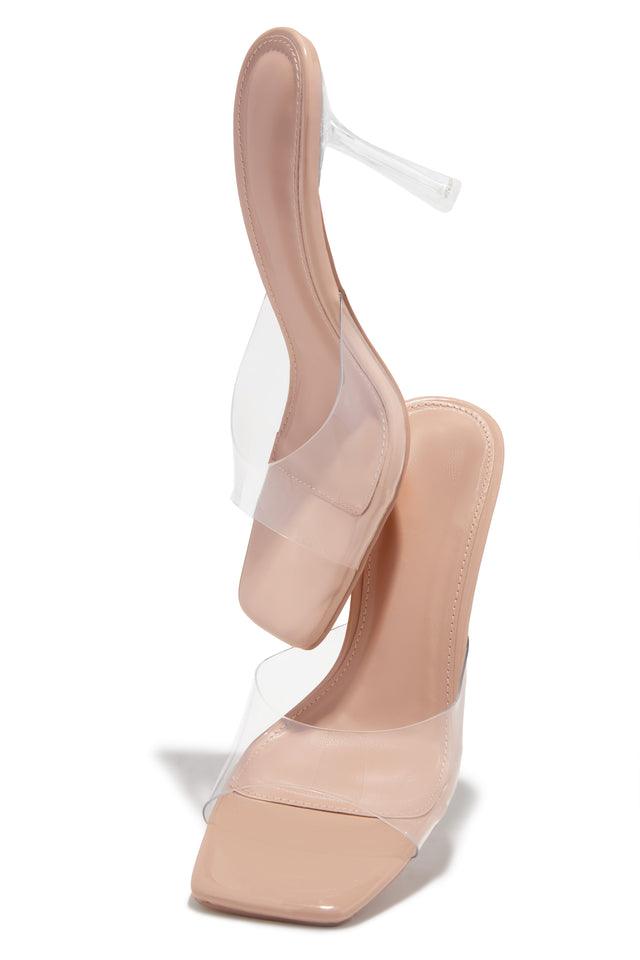 Load image into Gallery viewer, Kendal Clear Strap Mid Heel Mules - Nude
