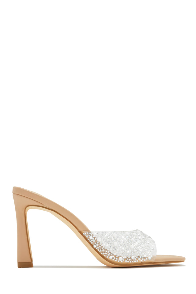 Load image into Gallery viewer, Nude Embellished Mule Heels