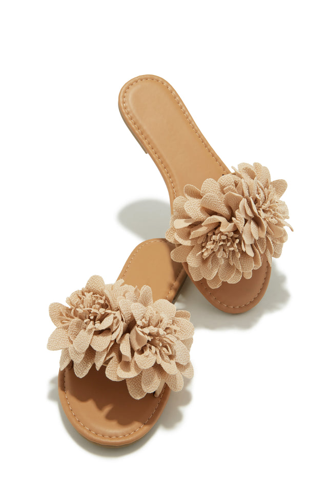 Load image into Gallery viewer, Nude Flower Slip On Sandals