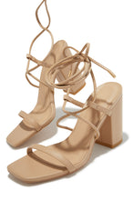 Load image into Gallery viewer, Aria Lace Up Block Heels - Nude