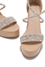 Load image into Gallery viewer, Special Nights Embellished Platform Block Heels - Nude