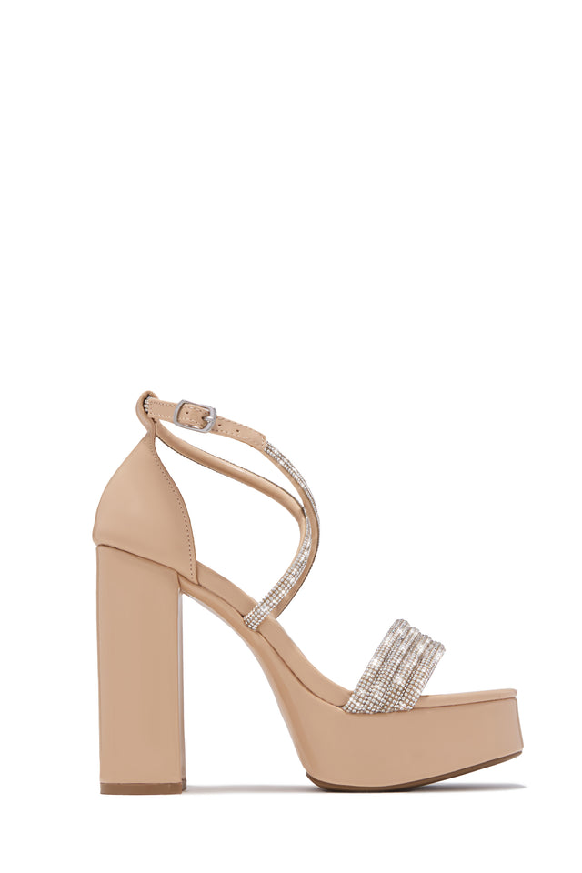 Load image into Gallery viewer, Special Nights Embellished Platform Block Heels - Nude