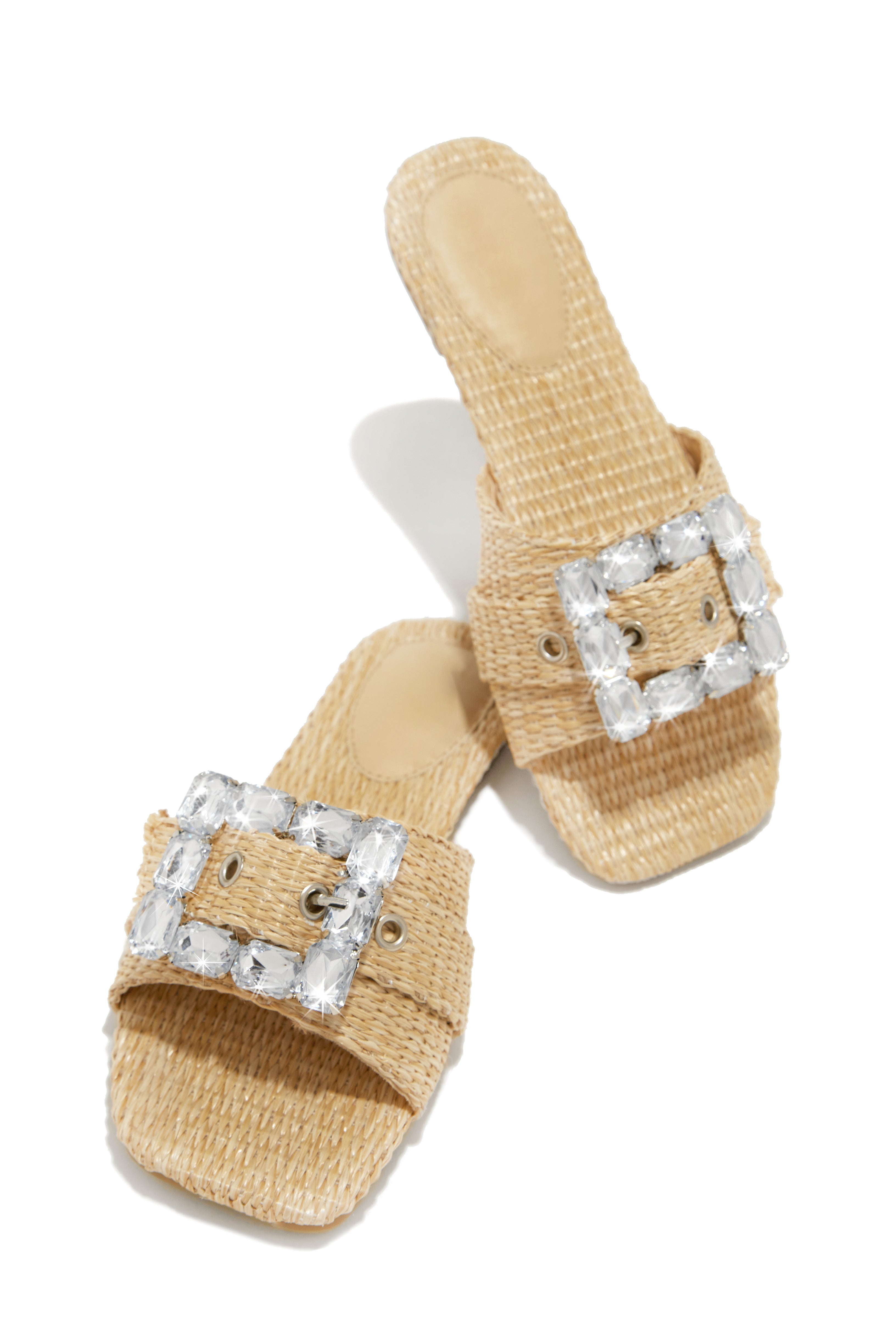 Miss Lola | Chasing Sunsets Natural Embellished Slip On Sandals – MISS LOLA