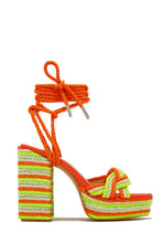 Load image into Gallery viewer, Orange Lace Up Chunky Platform Heels