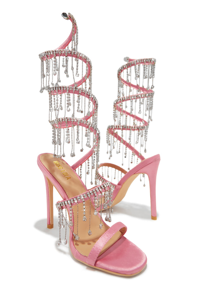 Load image into Gallery viewer, Mariah Embellished Around The Ankle Coil Heels - Pink