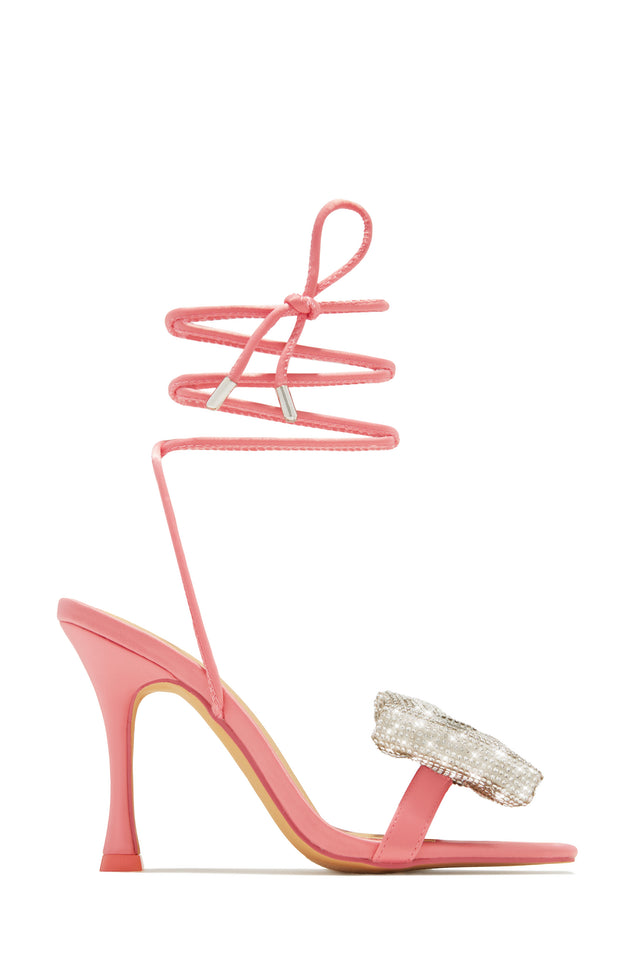 Load image into Gallery viewer, Ciela Lace Up Embellished Bow Heels - Pink