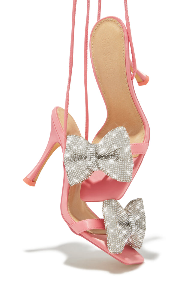 Load image into Gallery viewer, Ciela Lace Up Embellished Bow Heels - Pink
